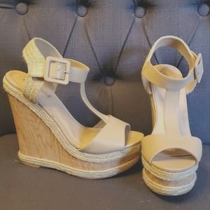 Faux wooden heel wedges